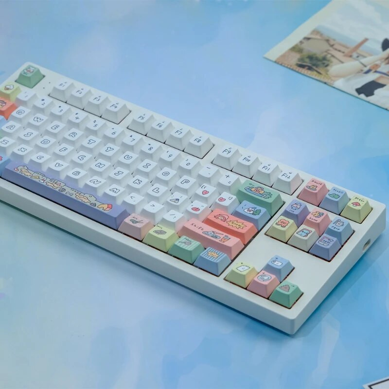 1 Set Smiling Face PBT Keycaps Dye Sublimation Cherry Profile for Mx Switches Mechanical Keyboard 129 Keys Cherry Keycap