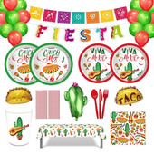 Μεξικό Fiesta Cactus Theme Party Αναλώσιμα επιτραπέζια σκεύη Χάρτινα πιάτα Κύπελλο χαρτοπετσέτες Taco Balloon Mexican Party Favors Decor Supplies