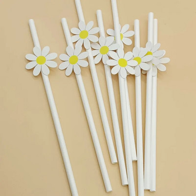 10 τμχ Sweet Daisy Flower Καλαμάκια από χαρτί μιας χρήσης Μπαρ Καλαμάκια πόσιμου Γενέθλια Baby Shower Διακοσμητικά πάρτι γάμου