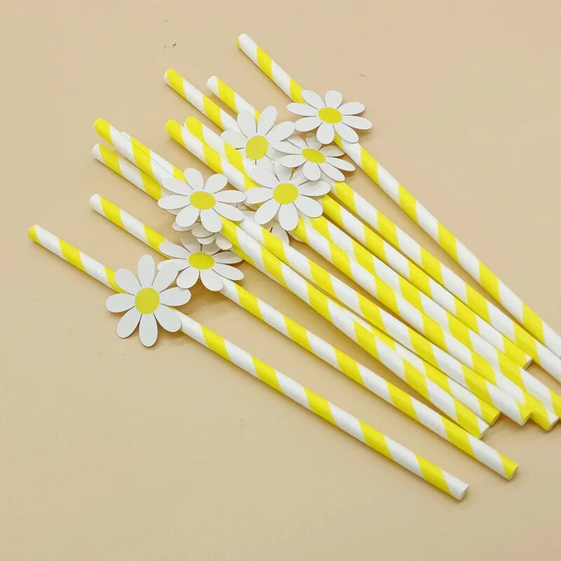 10 τμχ Sweet Daisy Flower Καλαμάκια από χαρτί μιας χρήσης Μπαρ Καλαμάκια πόσιμου Γενέθλια Baby Shower Διακοσμητικά πάρτι γάμου