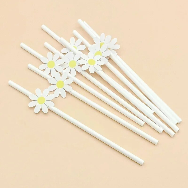 10 τμχ Sweet Daisy Flower Καλαμάκια από χαρτί μιας χρήσης Μπαρ Καλαμάκια πόσιμου Γενέθλια Baby Shower Διακοσμητικά πάρτι γάμου