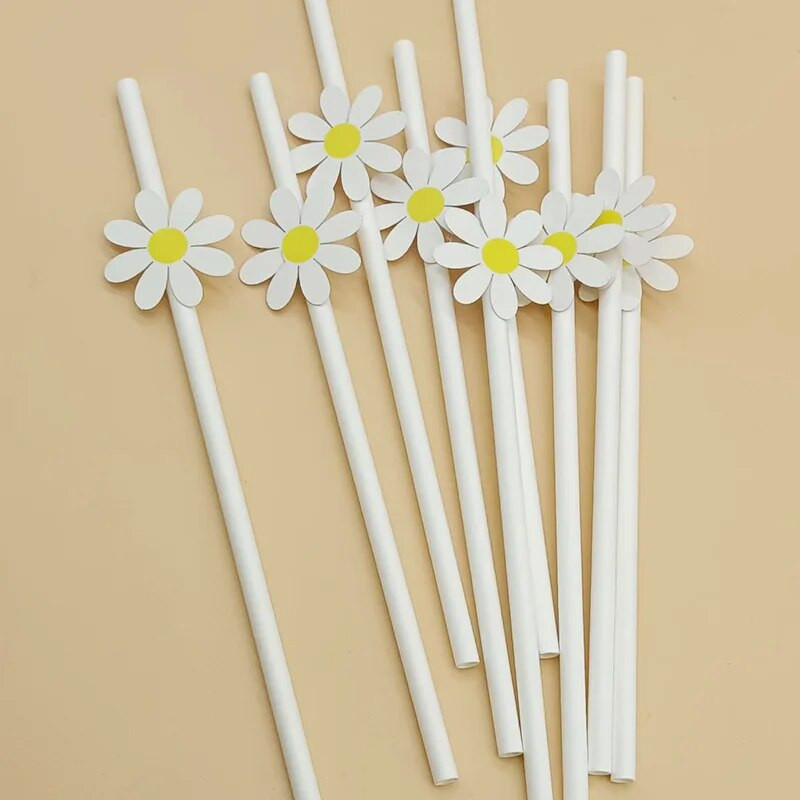 10 τμχ Sweet Daisy Flower Καλαμάκια από χαρτί μιας χρήσης Μπαρ Καλαμάκια πόσιμου Γενέθλια Baby Shower Διακοσμητικά πάρτι γάμου