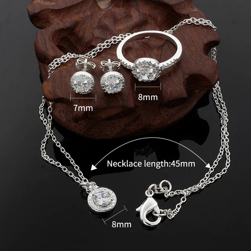 Κόσμημα κολιέ με κρύσταλλο ζιργκόν Δαχτυλίδι σκουλαρίκια Σετ Μόδα Απλή Γαμήλια Πάρτι Τρία Τεμάχια Σετ Κοσμήματα