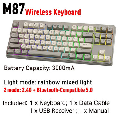 M87 Πληκτρολόγιο παίκτη με οπίσθιο φωτισμό Πληκτρολόγιο παιχνιδιών συμβατό με Bluetooth 87 πλήκτρα Εξατομικευμένο πληκτρολόγιο Ασύρματο 2.4G για tablet