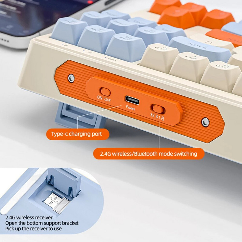 M87 Πληκτρολόγιο παίκτη με οπίσθιο φωτισμό Πληκτρολόγιο παιχνιδιών συμβατό με Bluetooth 87 πλήκτρα Εξατομικευμένο πληκτρολόγιο Ασύρματο 2.4G για tablet