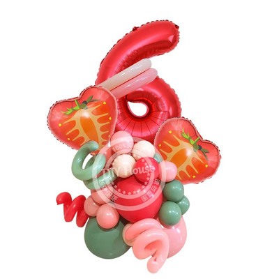 1σετ Επιτραπέζιο σκεύος μίας χρήσης Φράουλα με Χαρτί Πύργος Φράουλα Μπαλόνι για Παιδιά Καλοκαιρινά Φρούτα Διακόσμηση πάρτι γενεθλίων