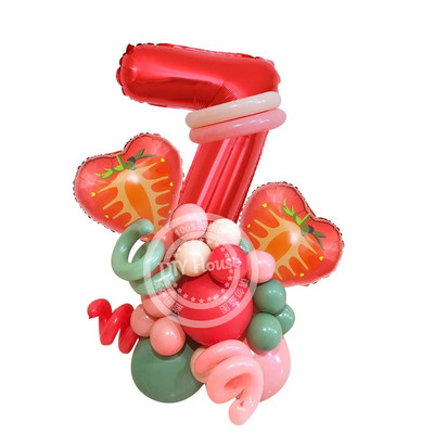 1σετ Επιτραπέζιο σκεύος μίας χρήσης Φράουλα με Χαρτί Πύργος Φράουλα Μπαλόνι για Παιδιά Καλοκαιρινά Φρούτα Διακόσμηση πάρτι γενεθλίων