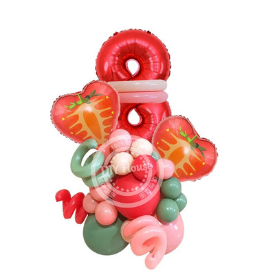 1σετ Επιτραπέζιο σκεύος μίας χρήσης Φράουλα με Χαρτί Πύργος Φράουλα Μπαλόνι για Παιδιά Καλοκαιρινά Φρούτα Διακόσμηση πάρτι γενεθλίων