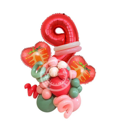 1σετ Επιτραπέζιο σκεύος μίας χρήσης Φράουλα με Χαρτί Πύργος Φράουλα Μπαλόνι για Παιδιά Καλοκαιρινά Φρούτα Διακόσμηση πάρτι γενεθλίων