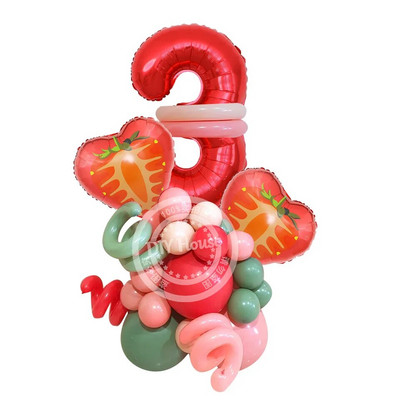 1σετ Επιτραπέζιο σκεύος μίας χρήσης Φράουλα με Χαρτί Πύργος Φράουλα Μπαλόνι για Παιδιά Καλοκαιρινά Φρούτα Διακόσμηση πάρτι γενεθλίων