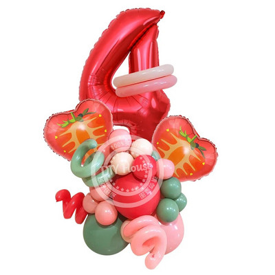 1σετ Επιτραπέζιο σκεύος μίας χρήσης Φράουλα με Χαρτί Πύργος Φράουλα Μπαλόνι για Παιδιά Καλοκαιρινά Φρούτα Διακόσμηση πάρτι γενεθλίων