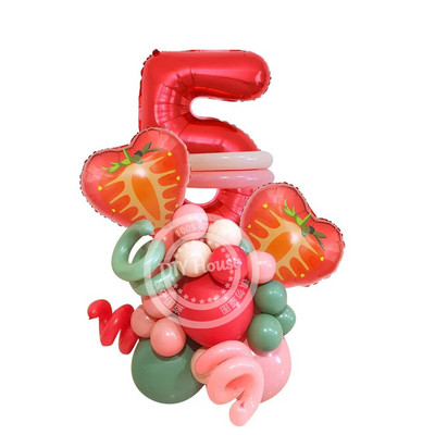 1σετ Επιτραπέζιο σκεύος μίας χρήσης Φράουλα με Χαρτί Πύργος Φράουλα Μπαλόνι για Παιδιά Καλοκαιρινά Φρούτα Διακόσμηση πάρτι γενεθλίων