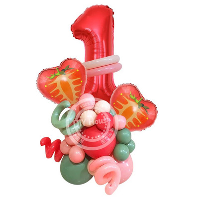 1σετ Επιτραπέζιο σκεύος μίας χρήσης Φράουλα με Χαρτί Πύργος Φράουλα Μπαλόνι για Παιδιά Καλοκαιρινά Φρούτα Διακόσμηση πάρτι γενεθλίων