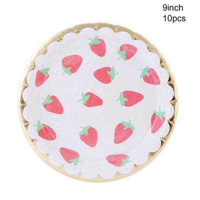 1σετ Επιτραπέζιο σκεύος μίας χρήσης Φράουλα με Χαρτί Πύργος Φράουλα Μπαλόνι για Παιδιά Καλοκαιρινά Φρούτα Διακόσμηση πάρτι γενεθλίων