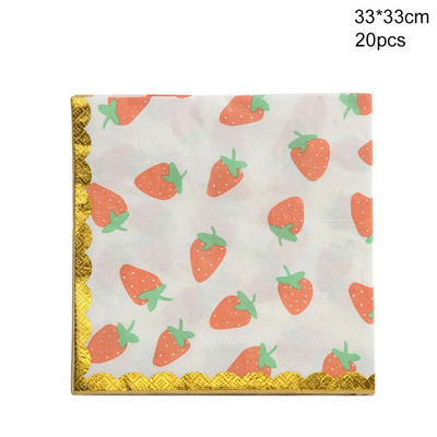 1σετ Επιτραπέζιο σκεύος μίας χρήσης Φράουλα με Χαρτί Πύργος Φράουλα Μπαλόνι για Παιδιά Καλοκαιρινά Φρούτα Διακόσμηση πάρτι γενεθλίων