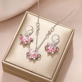 Νέο Μόδα Σκουλαρίκια Κολιέ Σετ Γυναικείο Κρεμαστό Κολιέ σε σχήμα καρδιάς Ζιργκόν Ροζ Κρύσταλλο Γυναικεία κοσμήματα Εκλεκτά δώρα