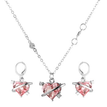 Νέο Μόδα Σκουλαρίκια Κολιέ Σετ Γυναικείο Κρεμαστό Κολιέ σε σχήμα καρδιάς Ζιργκόν Ροζ Κρύσταλλο Γυναικεία κοσμήματα Εκλεκτά δώρα