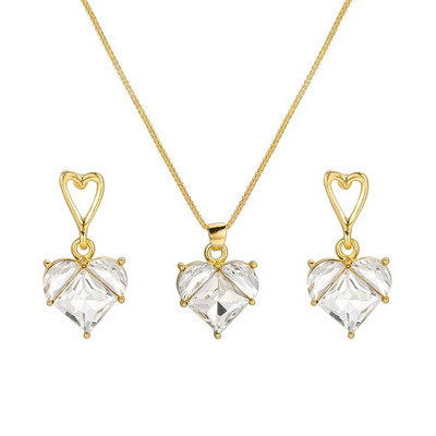 Νέο Μόδα Σκουλαρίκια Κολιέ Σετ Γυναικείο Κρεμαστό Κολιέ σε σχήμα καρδιάς Ζιργκόν Ροζ Κρύσταλλο Γυναικεία κοσμήματα Εκλεκτά δώρα