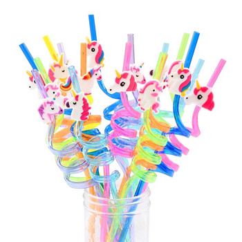 8 τμχ Επαναχρησιμοποιήσιμα Γοργόνα Unicorn Dinosaur Straw Πλαστικά καλαμάκια πόσιμου για παιδιά Διακόσμηση πάρτι γενεθλίων Προμήθειες ντους μωρών