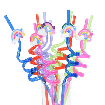 8 τμχ Επαναχρησιμοποιήσιμα Γοργόνα Unicorn Dinosaur Straw Πλαστικά καλαμάκια πόσιμου για παιδιά Διακόσμηση πάρτι γενεθλίων Προμήθειες ντους μωρών