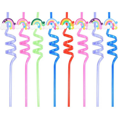 8 τμχ Επαναχρησιμοποιήσιμα Γοργόνα Unicorn Dinosaur Straw Πλαστικά καλαμάκια πόσιμου για παιδιά Διακόσμηση πάρτι γενεθλίων Προμήθειες ντους μωρών