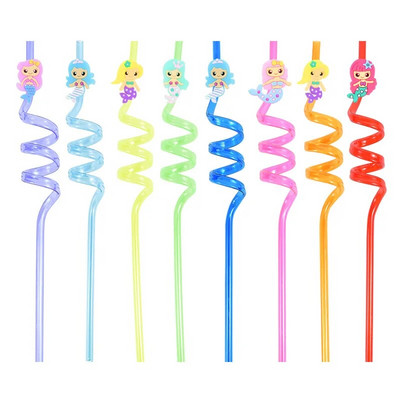 8 τμχ Επαναχρησιμοποιήσιμα Γοργόνα Unicorn Dinosaur Straw Πλαστικά καλαμάκια πόσιμου για παιδιά Διακόσμηση πάρτι γενεθλίων Προμήθειες ντους μωρών