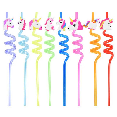 8 τμχ Επαναχρησιμοποιήσιμα Γοργόνα Unicorn Dinosaur Straw Πλαστικά καλαμάκια πόσιμου για παιδιά Διακόσμηση πάρτι γενεθλίων Προμήθειες ντους μωρών