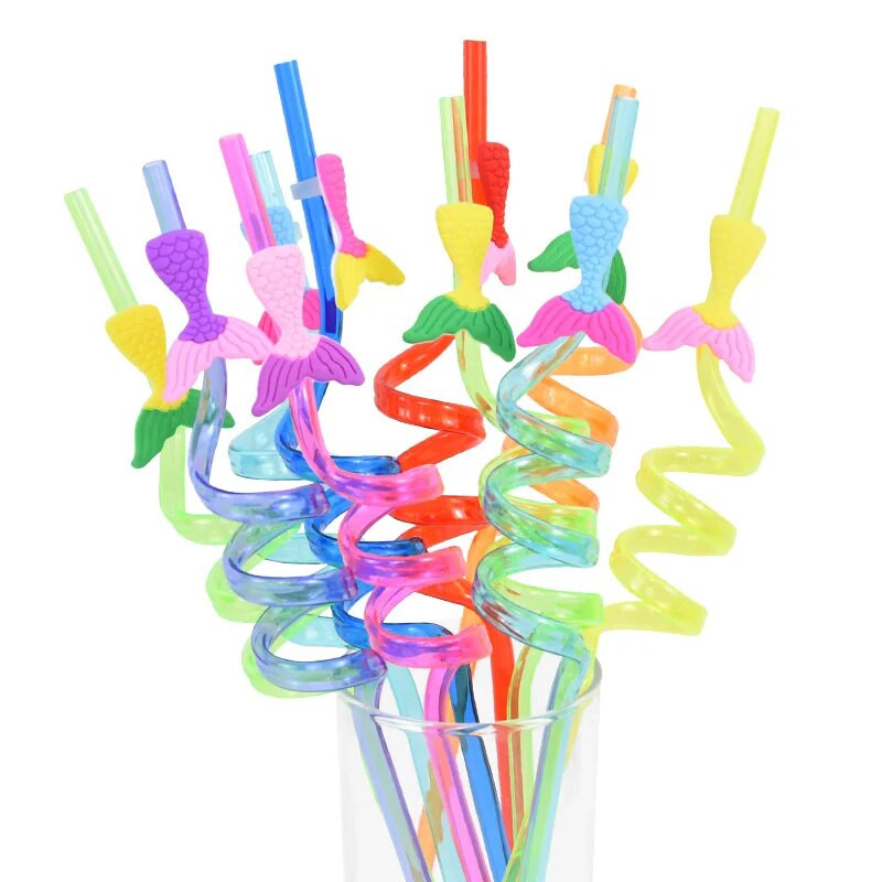 8 τμχ Επαναχρησιμοποιήσιμα Γοργόνα Unicorn Dinosaur Straw Πλαστικά καλαμάκια πόσιμου για παιδιά Διακόσμηση πάρτι γενεθλίων Προμήθειες ντους μωρών