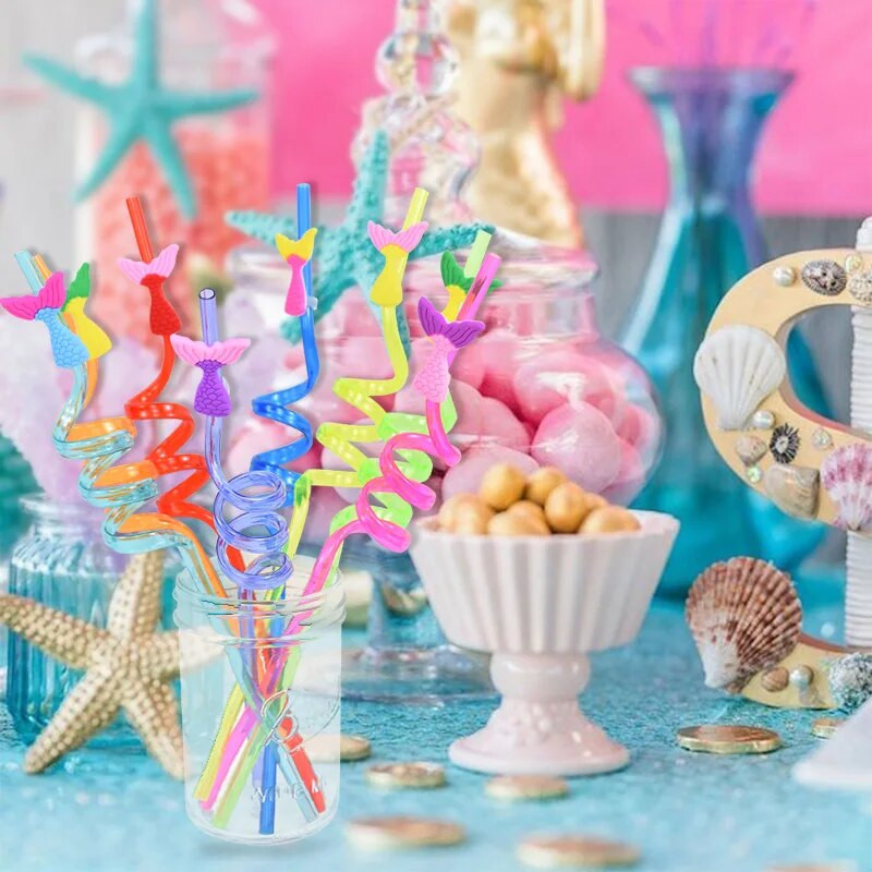 8 τμχ Επαναχρησιμοποιήσιμα Γοργόνα Unicorn Dinosaur Straw Πλαστικά καλαμάκια πόσιμου για παιδιά Διακόσμηση πάρτι γενεθλίων Προμήθειες ντους μωρών