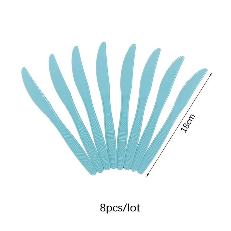 8 τεμ/συσκευασία Ροζ μπλε πιρούνια μιας χρήσης Macaron Χρώμα Πλαστικά μαχαίρια Κουτάλια για γενέθλια Πιρούνια διακόσμησης Χριστουγεννιάτικου πάρτι