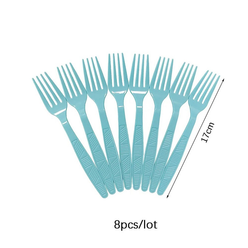 8 τεμ/συσκευασία Ροζ μπλε πιρούνια μιας χρήσης Macaron Χρώμα Πλαστικά μαχαίρια Κουτάλια για γενέθλια Πιρούνια διακόσμησης Χριστουγεννιάτικου πάρτι
