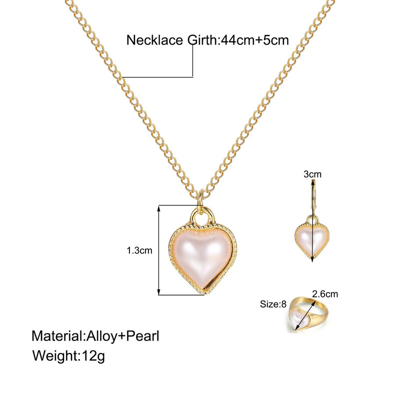 Moodne 3-osaline pärlitest ehtekomplekt naistele Korea südamesõrmuse ripatsiga kaelakee kõrvarõngaste komplekt Trendikas elegantne pulmakink