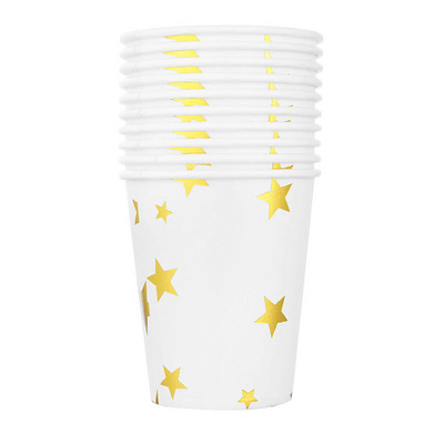 10 τμχ Χρυσό Κύπελλο Χάρτινο σερβίτσιο Πιάτο δείπνου για πάρτι γενεθλίων Πουά ριγέ χρυσό κύπελλο διακοσμητικό πάρτι γενεθλίων