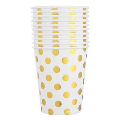 10 τμχ Χρυσό Κύπελλο Χάρτινο σερβίτσιο Πιάτο δείπνου για πάρτι γενεθλίων Πουά ριγέ χρυσό κύπελλο διακοσμητικό πάρτι γενεθλίων