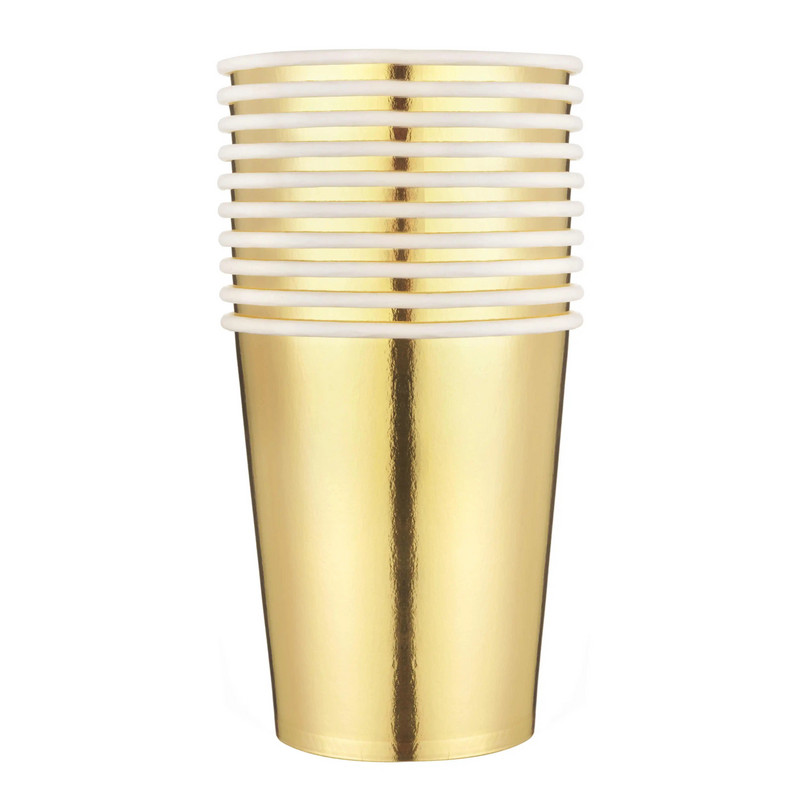 10 τμχ Χρυσό Κύπελλο Χάρτινο σερβίτσιο Πιάτο δείπνου για πάρτι γενεθλίων Πουά ριγέ χρυσό κύπελλο διακοσμητικό πάρτι γενεθλίων