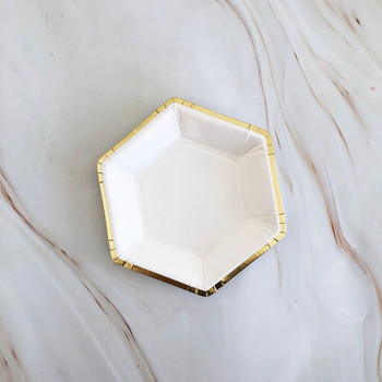 Χρυσό λευκό επιτραπέζιο σκεύος μιας χρήσης Χάρτινο πιάτο καλαμάκια Κύπελλο 1ου γενέθλιου ντεκόρ γάμου Παιδικό ντους παιδικό πάρτι