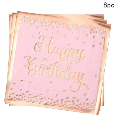 Pink Gold Girl One Year Birthday σερβίτσιο μιας χρήσης Princess Crown Plates Χάρτινα κύπελλα 1st Baby Girl Happy Birthday Decor