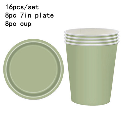 Sage Green Σετ σερβίτσιο μιας χρήσης Χάρτινα πιάτα Χαρτοπετσέτες Ζούγκλα Σαφάρι Διακόσμηση πάρτι γενεθλίων Παιδικό ντους για μωρά προμήθειες γάμου