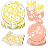 Daisy-teemaline sünnipäevapeo kujundus Roosad ühekordsed lauanõud Daisy pabersalvrätik Baby Shower Sünnipäevapeo pulmadekoratsiooniks