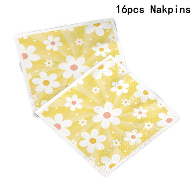 Daisy-teemaline sünnipäevapeo kujundus Roosad ühekordsed lauanõud Daisy pabersalvrätik Baby Shower Sünnipäevapeo pulmadekoratsiooniks