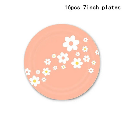 Daisy-teemaline sünnipäevapeo kujundus Roosad ühekordsed lauanõud Daisy pabersalvrätik Baby Shower Sünnipäevapeo pulmadekoratsiooniks