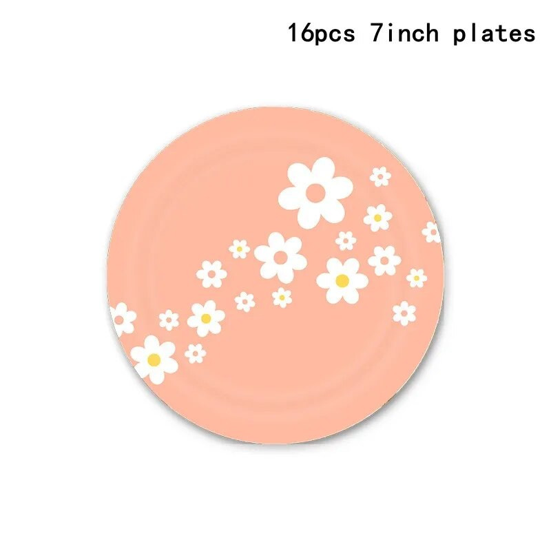 Daisy-teemaline sünnipäevapeo kujundus Roosad ühekordsed lauanõud Daisy pabersalvrätik Baby Shower Sünnipäevapeo pulmadekoratsiooniks