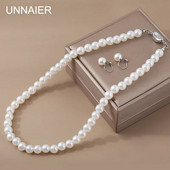 6/8/10/12mm 1 σετ ABS κλιπ αυτιού με πέρλες Γαλλικό κολιέ μαργαριτάρι γλυκού νερού 42cm σετ κοσμημάτων με αλυσίδα κλείδας 2023 νέα τάση σκουλαρικιών