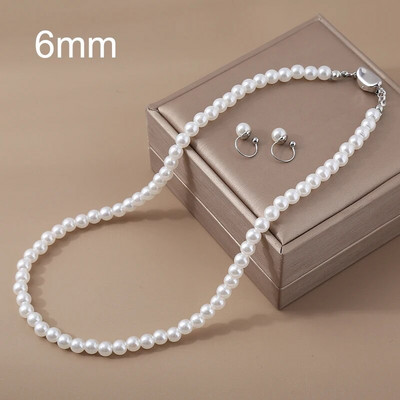 6/8/10/12mm 1 σετ ABS κλιπ αυτιού με πέρλες Γαλλικό κολιέ μαργαριτάρι γλυκού νερού 42cm σετ κοσμημάτων με αλυσίδα κλείδας 2023 νέα τάση σκουλαρικιών