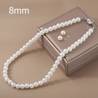 6/8/10/12mm 1 σετ ABS κλιπ αυτιού με πέρλες Γαλλικό κολιέ μαργαριτάρι γλυκού νερού 42cm σετ κοσμημάτων με αλυσίδα κλείδας 2023 νέα τάση σκουλαρικιών