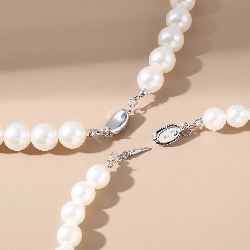 6/8/10/12mm 1 σετ ABS κλιπ αυτιού με πέρλες Γαλλικό κολιέ μαργαριτάρι γλυκού νερού 42cm σετ κοσμημάτων με αλυσίδα κλείδας 2023 νέα τάση σκουλαρικιών