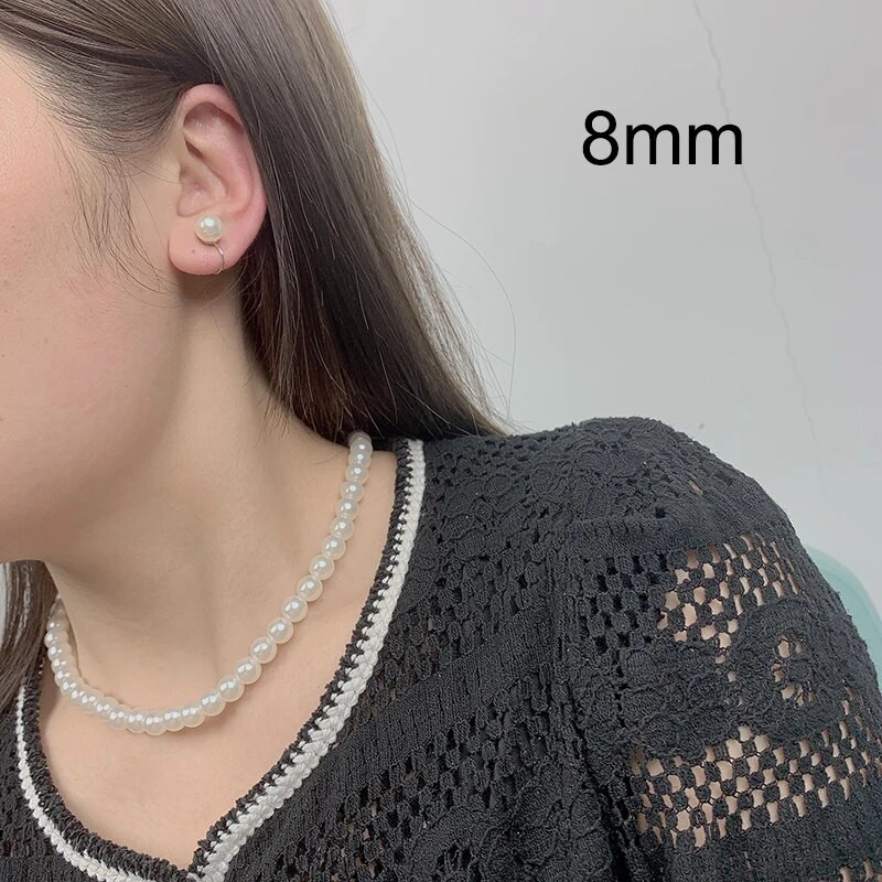 6/8/10/12mm 1 σετ ABS κλιπ αυτιού με πέρλες Γαλλικό κολιέ μαργαριτάρι γλυκού νερού 42cm σετ κοσμημάτων με αλυσίδα κλείδας 2023 νέα τάση σκουλαρικιών