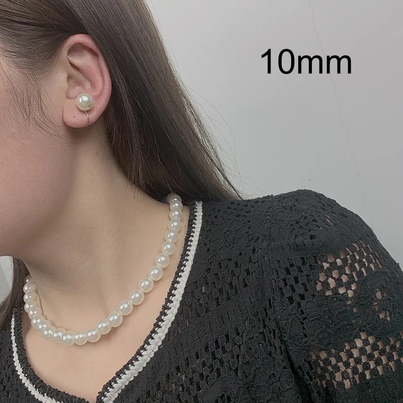 6/8/10/12mm 1 σετ ABS κλιπ αυτιού με πέρλες Γαλλικό κολιέ μαργαριτάρι γλυκού νερού 42cm σετ κοσμημάτων με αλυσίδα κλείδας 2023 νέα τάση σκουλαρικιών