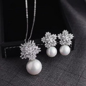 SUGO Classic Fashion Snowflake Zircon with Pearl Earrings Κολιέ Σετ κοσμημάτων για κομψές γυναίκες Αξεσουάρ δείπνου