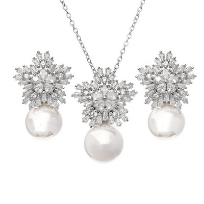 SUGO Classic Fashion Snowflake Zircon with Pearl Earrings Κολιέ Σετ κοσμημάτων για κομψές γυναίκες Αξεσουάρ δείπνου